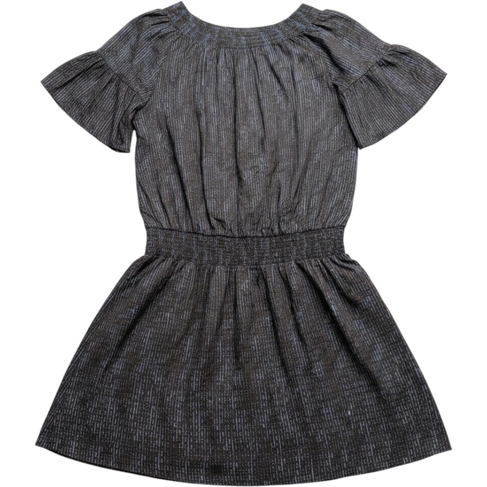 Prana Lenora Dress Womens Small Black Sprinkle Blue Dash Smocked Waist Gorpcore